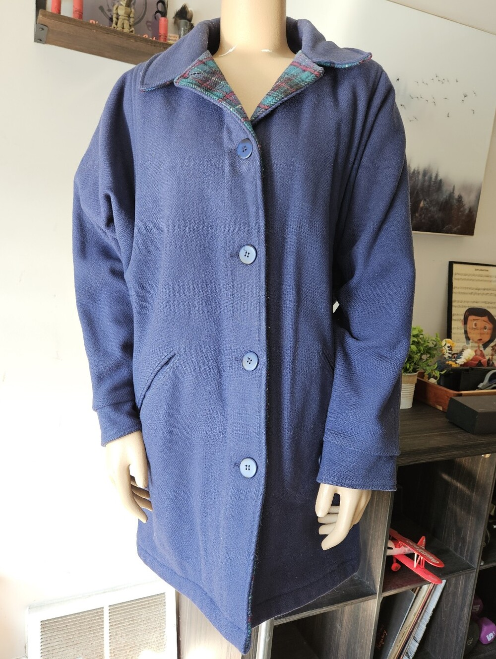 The Woolrich Woman Vintage Chore Coat L Navy Plaid Fall Winter Farm
